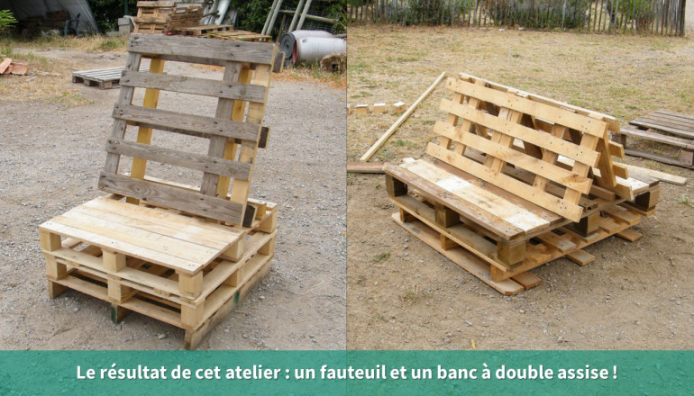 photo du fauteuil et du banc en palettes